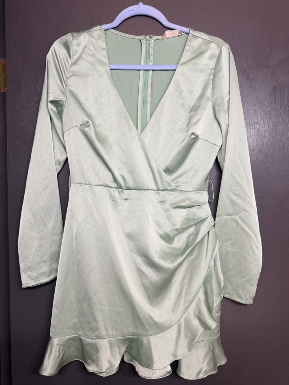 Altar'd State Sage Green Long Sleeve Wrap-Style Mini Dress *missing belt